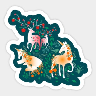 Once Upon a Time- Mystical Woodland with Apple Deers and Orange Unicorns Sticker